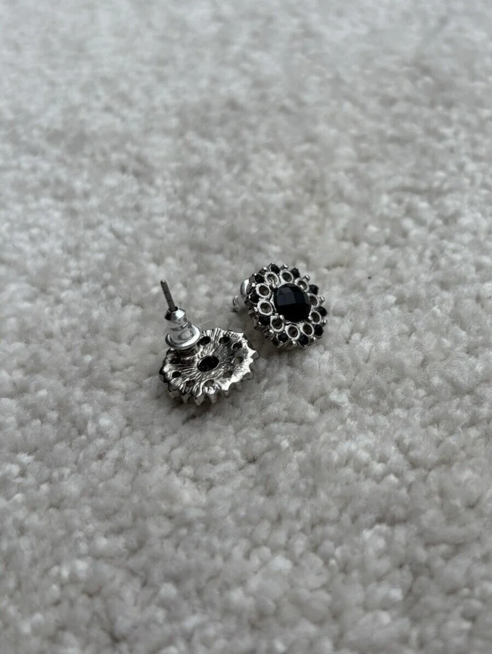 Black Rhinestone Medallion Stud Earrings